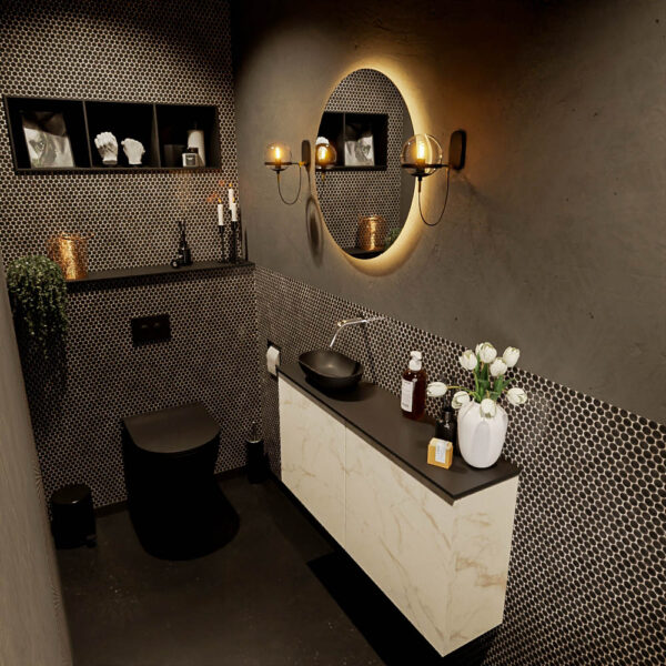 MONDIAZ FOWY toiletmeubel 100cm kleur Carrara. Waskom positie links kleur urban | urban. Zonder kraangat