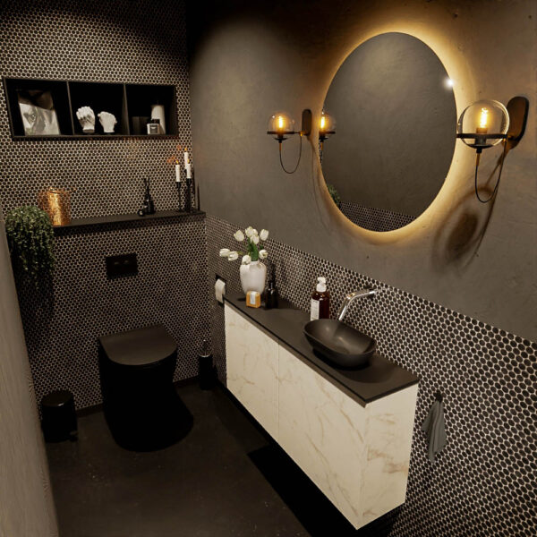 MONDIAZ FOWY toiletmeubel 100cm kleur Carrara. Waskom positie rechts kleur urban | urban. Zonder kraangat