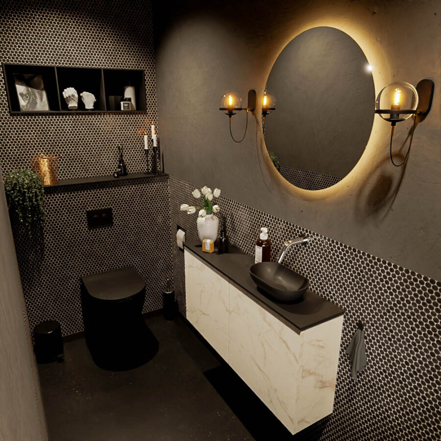 MONDIAZ FOWY toiletmeubel 100cm kleur Carrara. Waskom positie rechts kleur urban | urban. Zonder kraangat