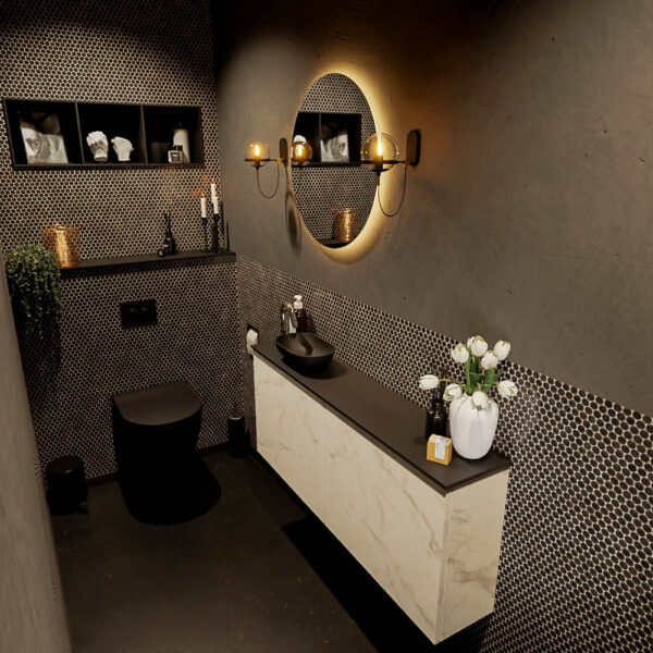 MONDIAZ FOWY toiletmeubel 120cm kleur Carrara. Waskom positie links kleur urban | urban. Met 1 kraangat