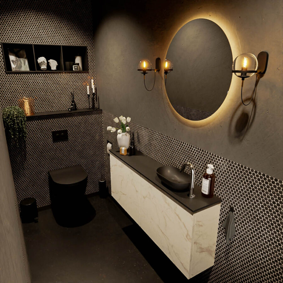 MONDIAZ FOWY toiletmeubel 120cm kleur Carrara. Waskom positie rechts kleur urban | urban. Met 1 kraangat