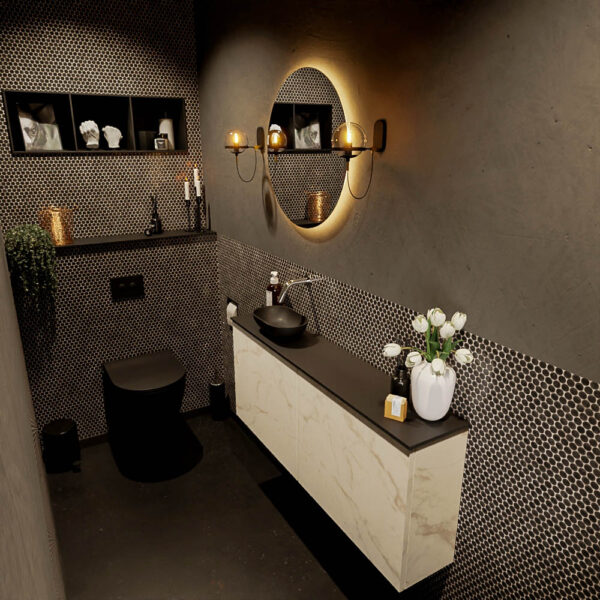 MONDIAZ FOWY toiletmeubel 120cm kleur Carrara. Waskom positie links kleur urban | urban. Zonder kraangat
