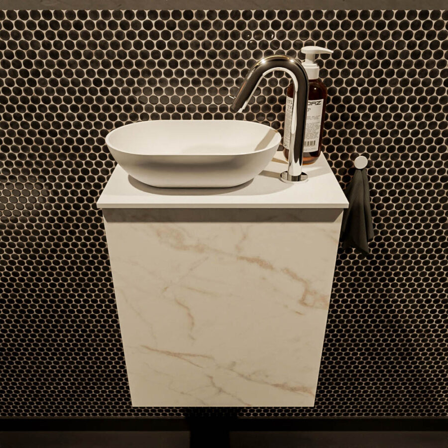 MONDIAZ FOWY toiletmeubel 40cm kleur Carrara. Waskom positie links kleur talc | talc. Met 1 kraangat - Afbeelding 2