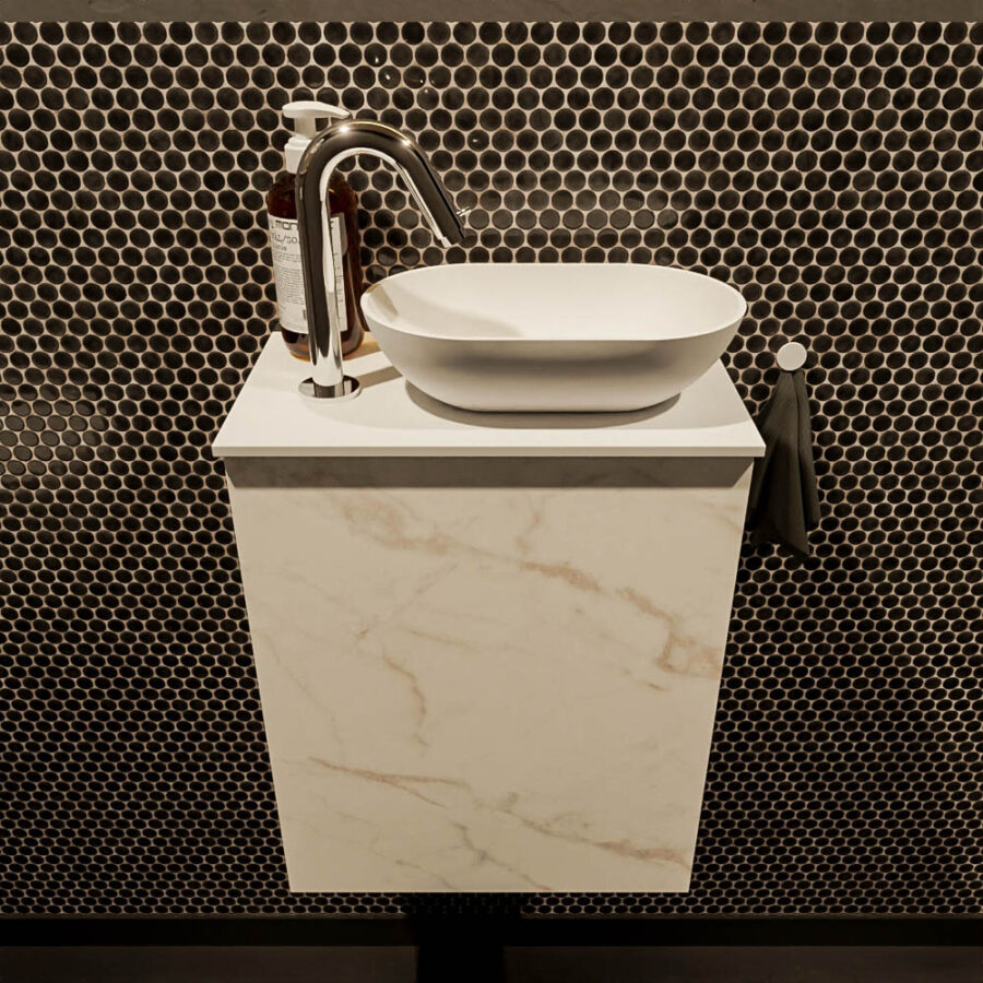 MONDIAZ FOWY toiletmeubel 40cm kleur Carrara. Waskom positie rechts kleur talc | talc. Met 1 kraangat - Afbeelding 2