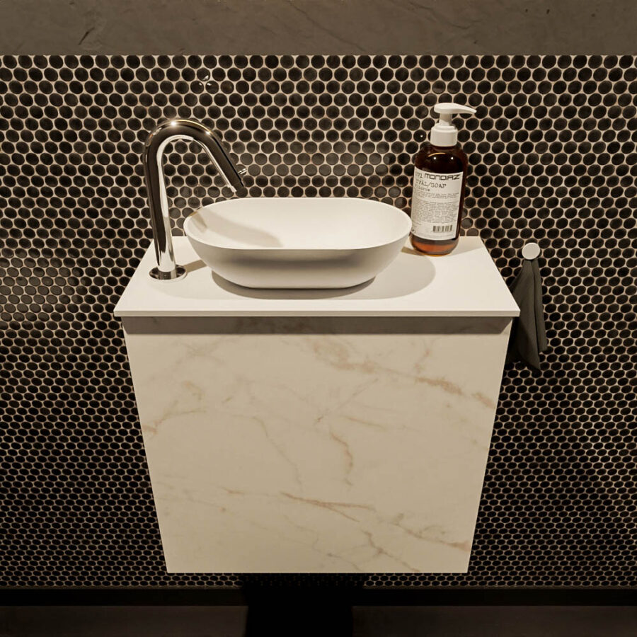 MONDIAZ FOWY toiletmeubel 50cm kleur Carrara. Waskom positie links kleur talc | talc. Met 1 kraangat - Afbeelding 2
