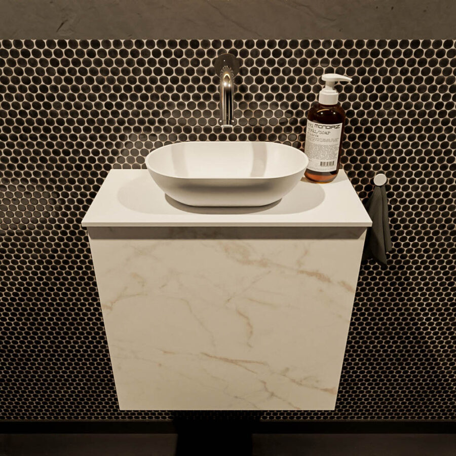 MONDIAZ FOWY toiletmeubel 50cm kleur Carrara. Waskom positie midden kleur talc | talc. Zonder kraangat - Afbeelding 2