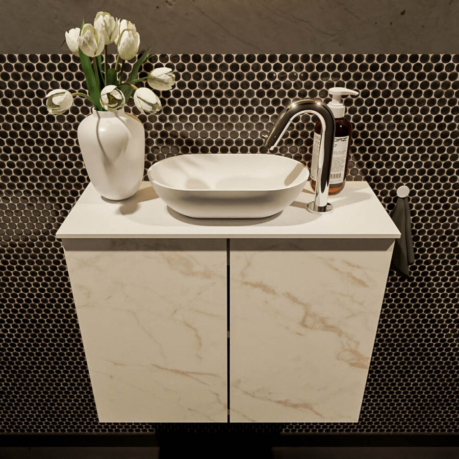 MONDIAZ FOWY toiletmeubel 60cm kleur Carrara. Waskom positie midden kleur talc | talc. Met 1 kraangat - Afbeelding 2