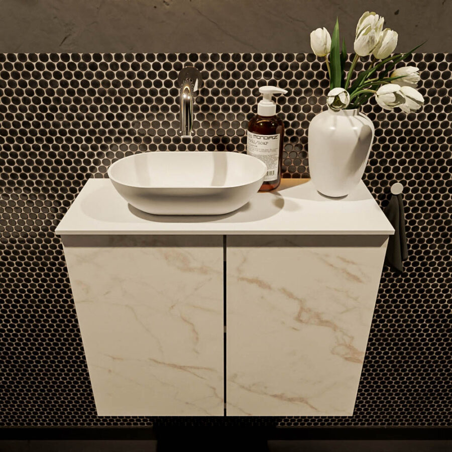 MONDIAZ FOWY toiletmeubel 60cm kleur Carrara. Waskom positie links kleur talc | talc. Zonder kraangat - Afbeelding 2
