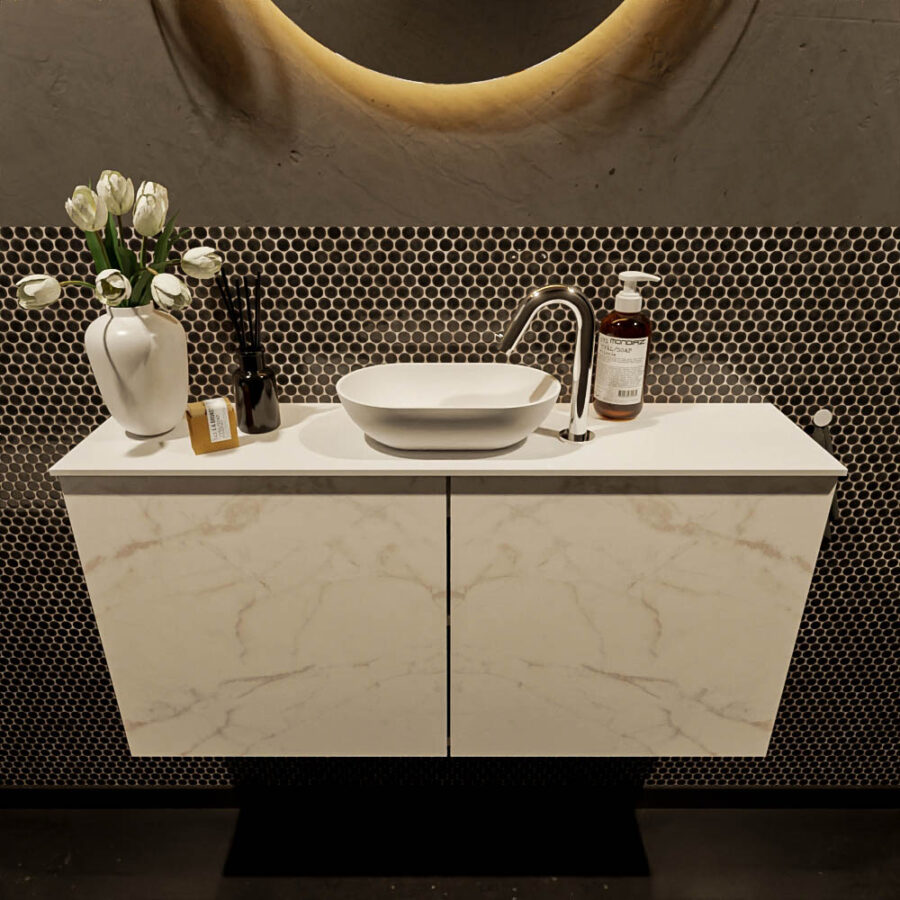 MONDIAZ FOWY toiletmeubel 100cm kleur Carrara. Waskom positie midden kleur talc | talc. Met 1 kraangat - Afbeelding 2