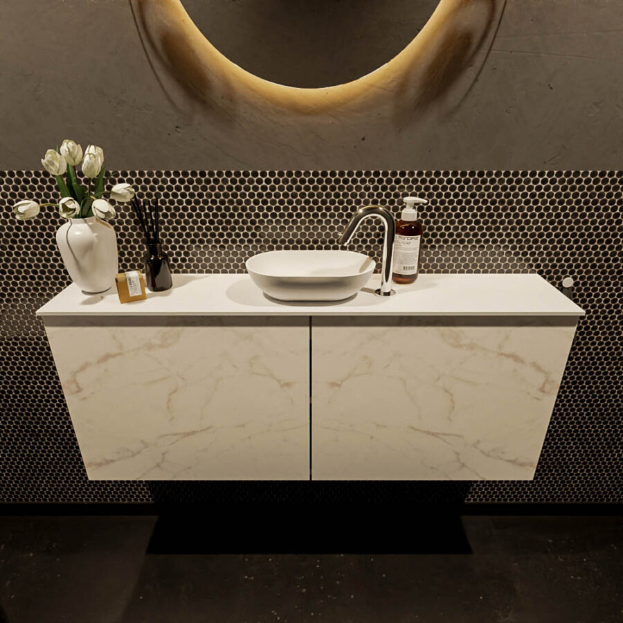 MONDIAZ FOWY toiletmeubel 120cm kleur Carrara. Waskom positie midden kleur talc | talc. Met 1 kraangat - Afbeelding 2