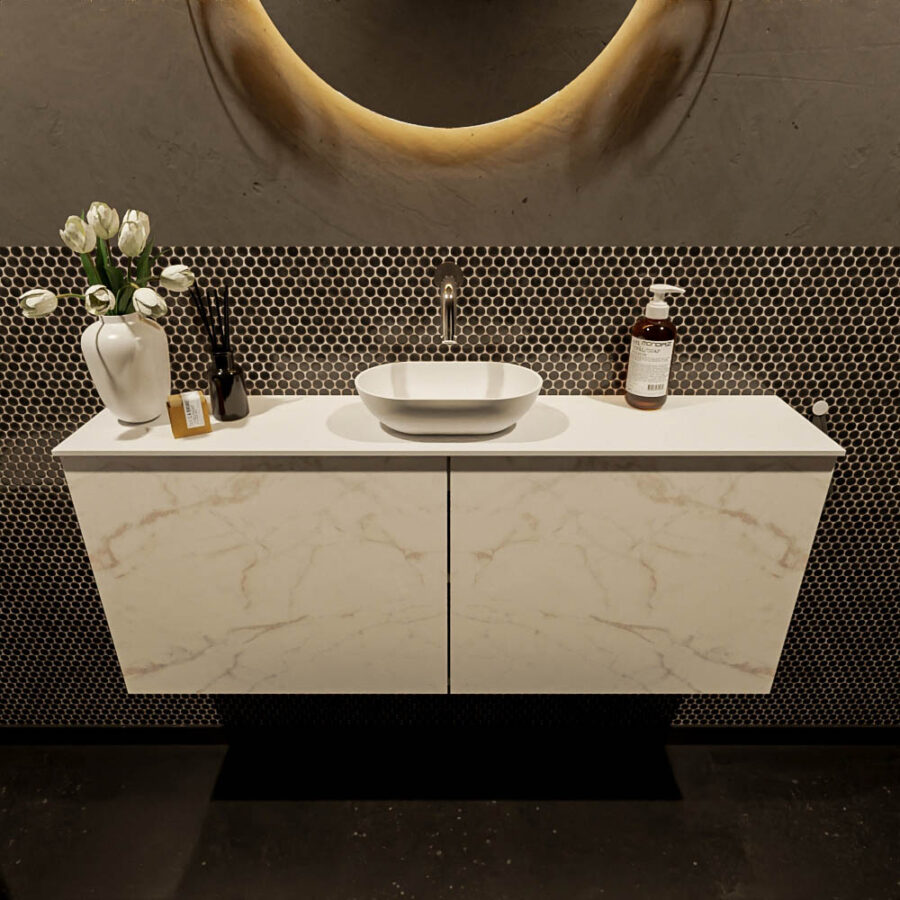 MONDIAZ FOWY toiletmeubel 120cm kleur Carrara. Waskom positie midden kleur talc | talc. Zonder kraangat - Afbeelding 2