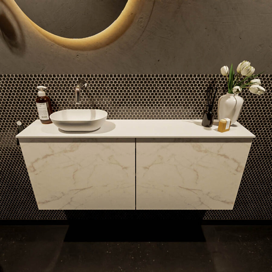 MONDIAZ FOWY toiletmeubel 120cm kleur Carrara. Waskom positie links kleur talc | talc. Zonder kraangat - Afbeelding 2