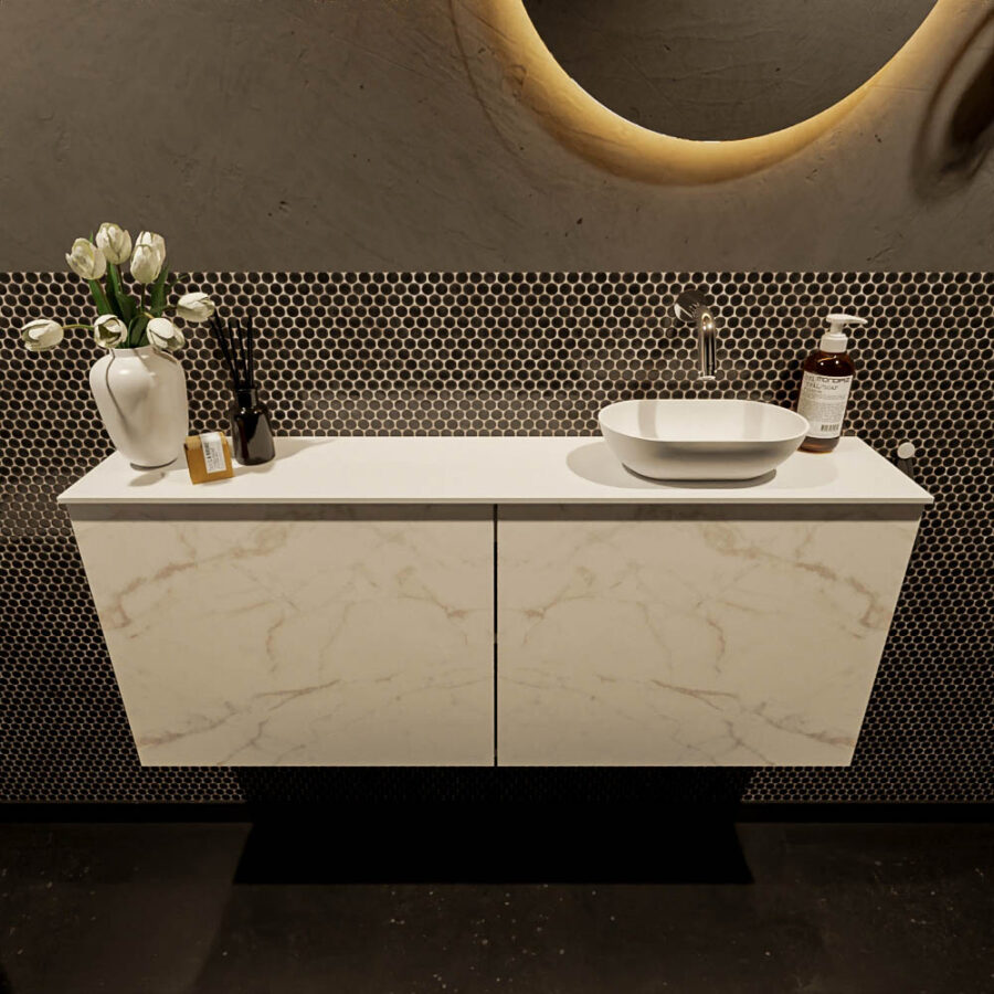 MONDIAZ FOWY toiletmeubel 120cm kleur Carrara. Waskom positie rechts kleur talc | talc. Zonder kraangat - Afbeelding 2