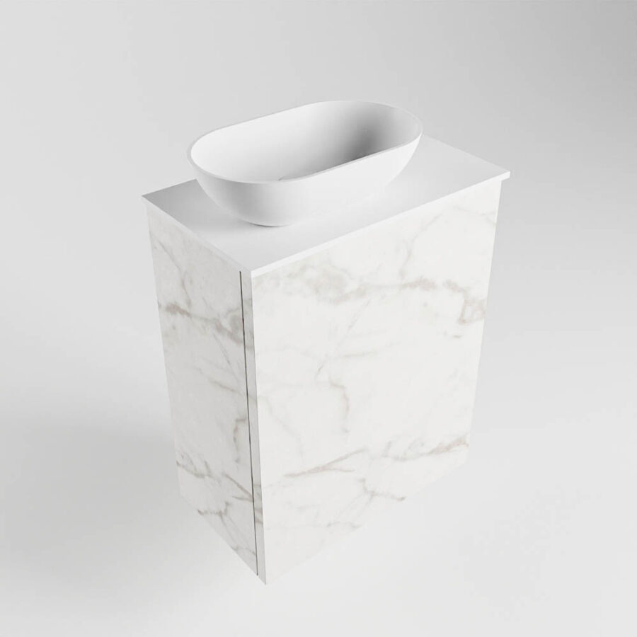 MONDIAZ FOWY toiletmeubel 40cm kleur Carrara. Waskom positie links kleur talc | talc. Met 1 kraangat - Afbeelding 4