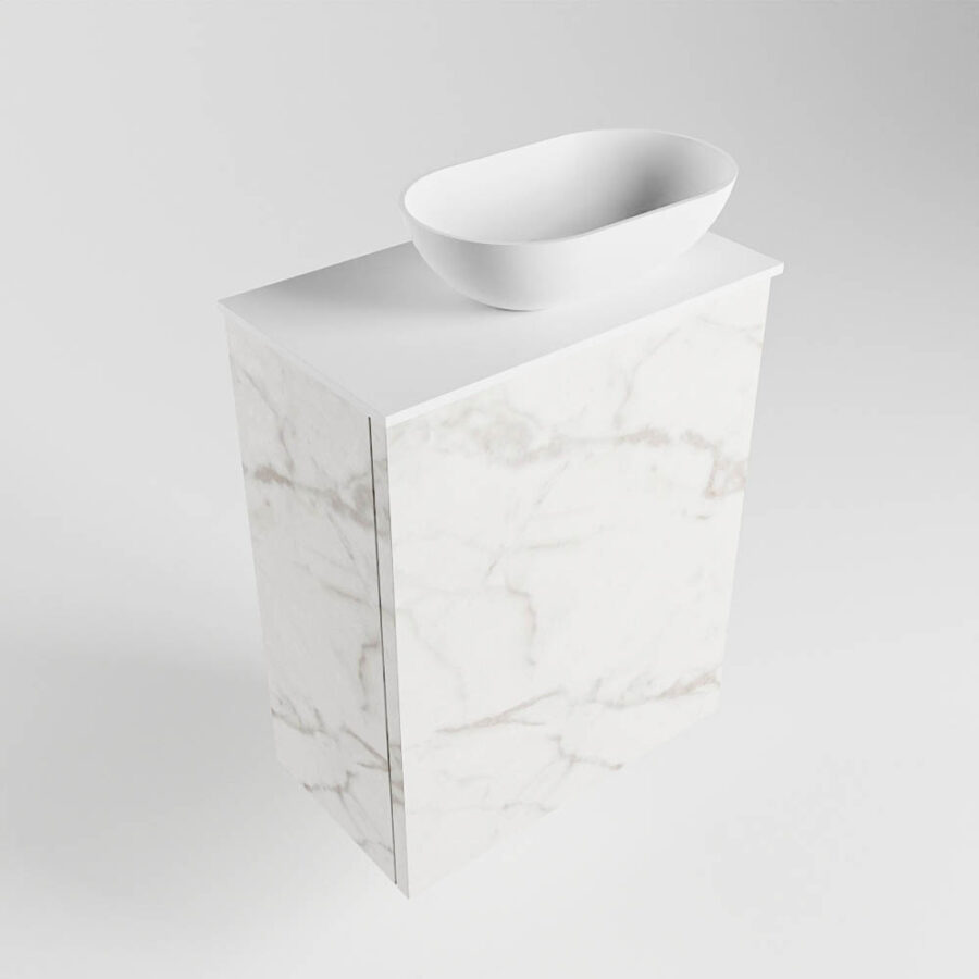 MONDIAZ FOWY toiletmeubel 40cm kleur Carrara. Waskom positie rechts kleur talc | talc. Met 1 kraangat - Afbeelding 4