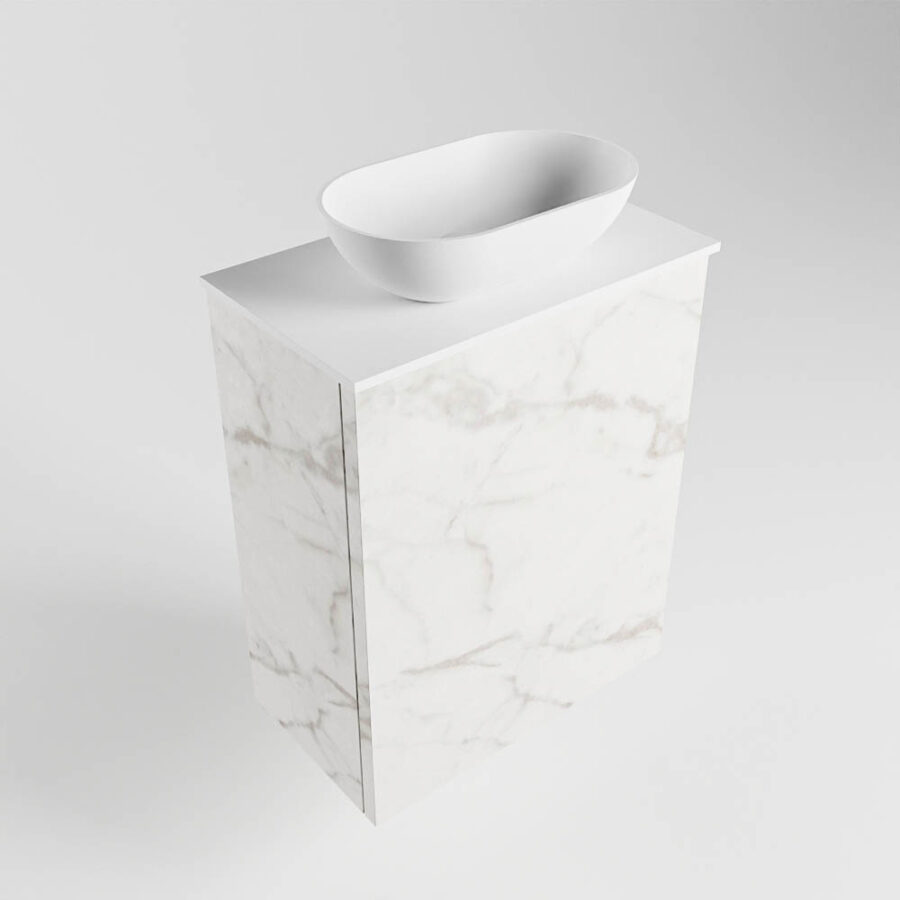 MONDIAZ FOWY toiletmeubel 40cm kleur Carrara. Waskom positie midden kleur talc | talc. Zonder kraangat - Afbeelding 4