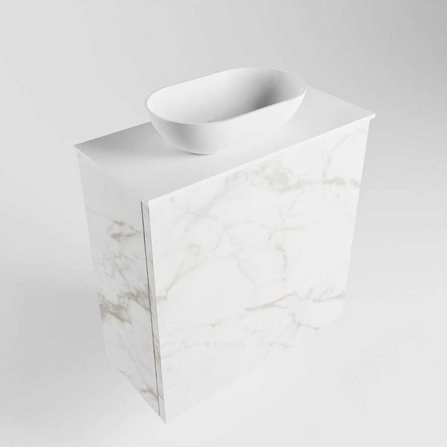 MONDIAZ FOWY toiletmeubel 50cm kleur Carrara. Waskom positie links kleur talc | talc. Met 1 kraangat - Afbeelding 4