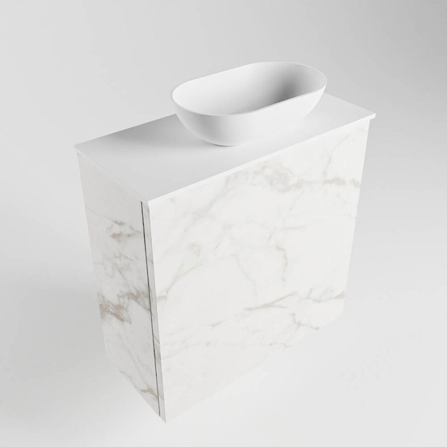 MONDIAZ FOWY toiletmeubel 50cm kleur Carrara. Waskom positie rechts kleur talc | talc. Met 1 kraangat - Afbeelding 4