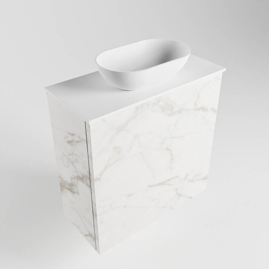 MONDIAZ FOWY toiletmeubel 50cm kleur Carrara. Waskom positie midden kleur talc | talc. Zonder kraangat - Afbeelding 4