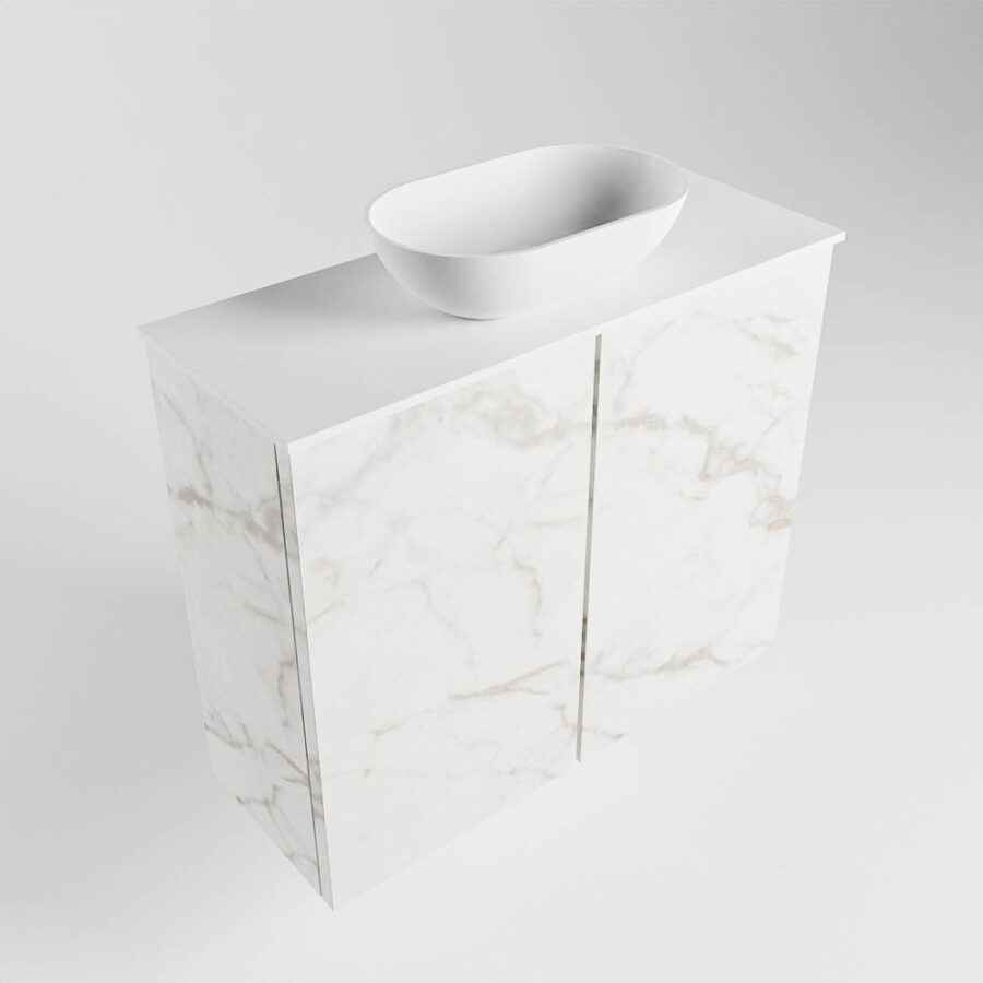 MONDIAZ FOWY toiletmeubel 60cm kleur Carrara. Waskom positie midden kleur talc | talc. Met 1 kraangat - Afbeelding 4