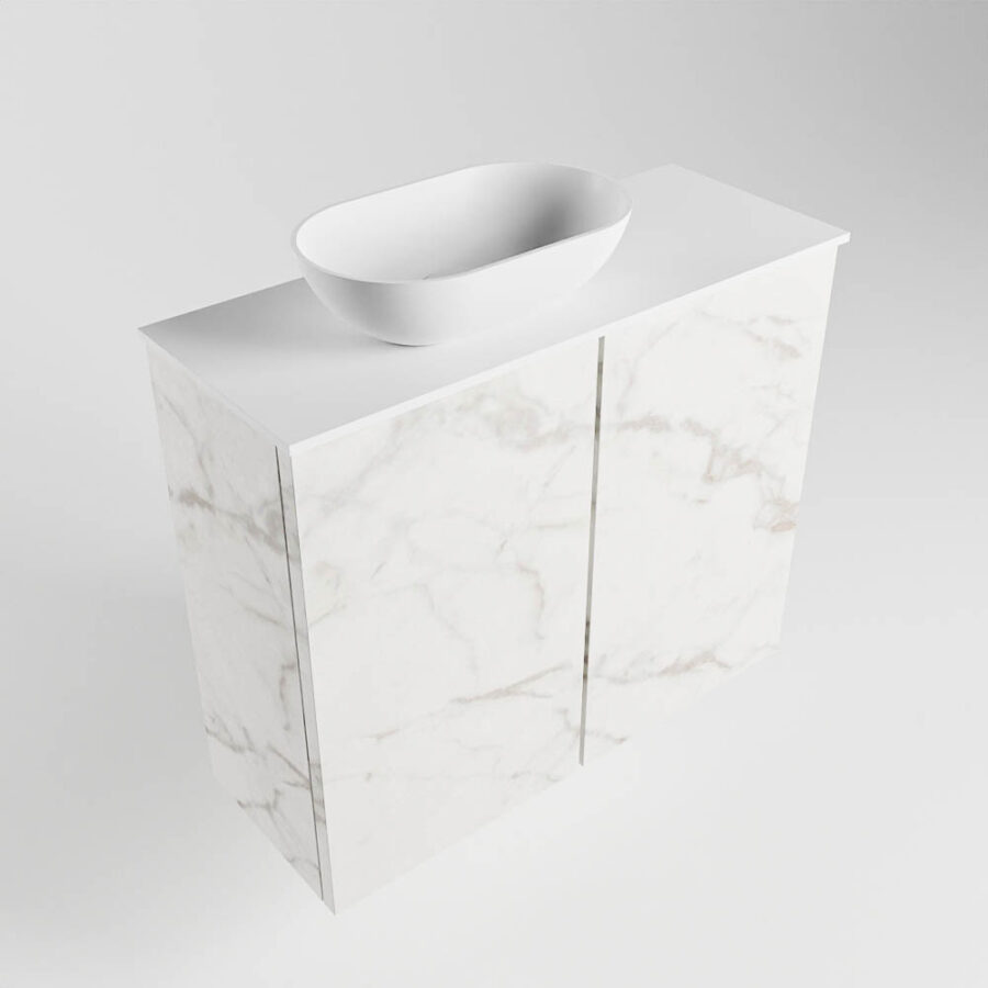 MONDIAZ FOWY toiletmeubel 60cm kleur Carrara. Waskom positie links kleur talc | talc. Met 1 kraangat - Afbeelding 4
