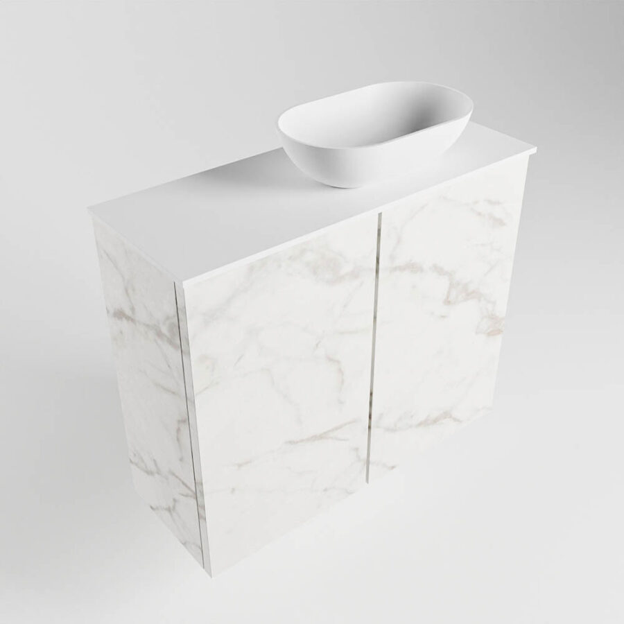 MONDIAZ FOWY toiletmeubel 60cm kleur Carrara. Waskom positie rechts kleur talc | talc. Met 1 kraangat - Afbeelding 4