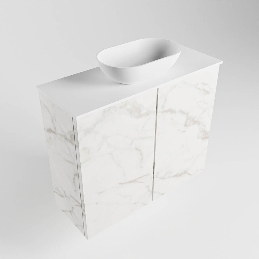 MONDIAZ FOWY toiletmeubel 60cm kleur Carrara. Waskom positie midden kleur talc | talc. Zonder kraangat - Afbeelding 4