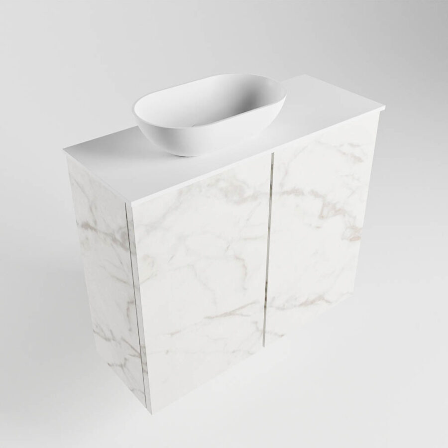 MONDIAZ FOWY toiletmeubel 60cm kleur Carrara. Waskom positie links kleur talc | talc. Zonder kraangat - Afbeelding 4