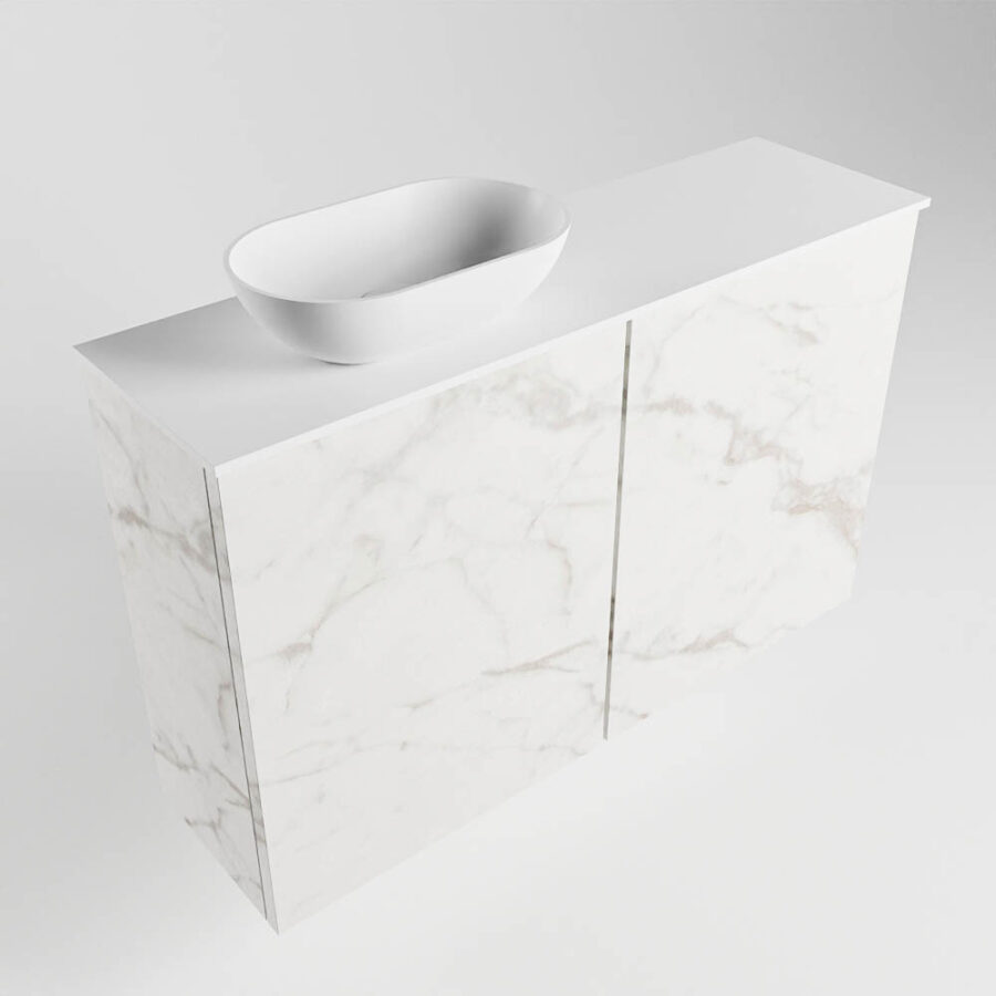 MONDIAZ FOWY toiletmeubel 80cm kleur Carrara. Waskom positie links kleur talc | talc. Met 1 kraangat - Afbeelding 4