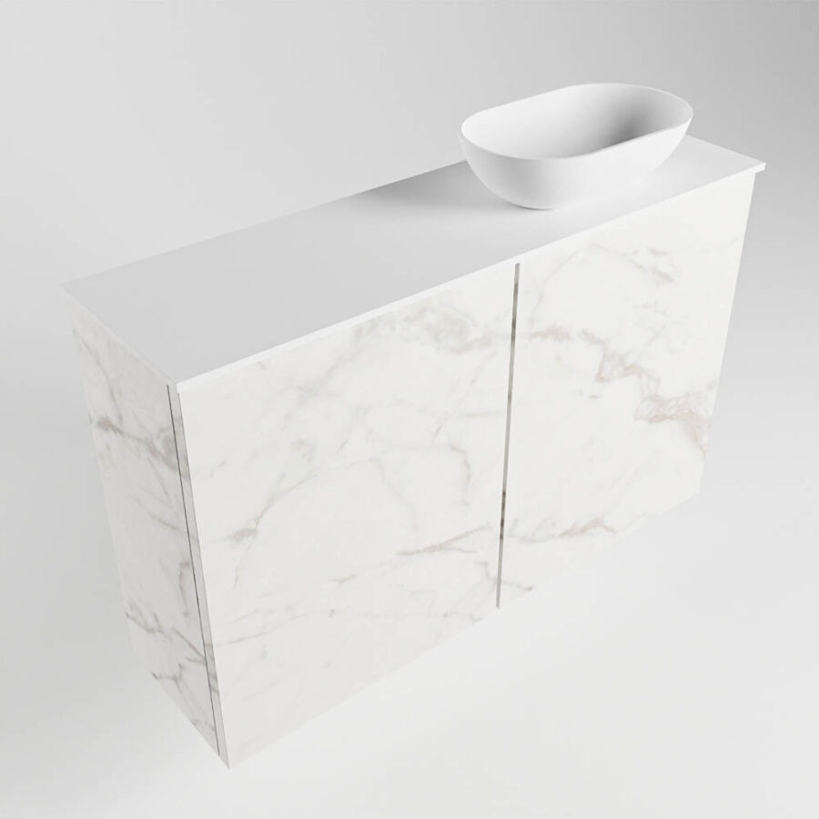 MONDIAZ FOWY toiletmeubel 80cm kleur Carrara. Waskom positie rechts kleur talc | talc. Met 1 kraangat - Afbeelding 4