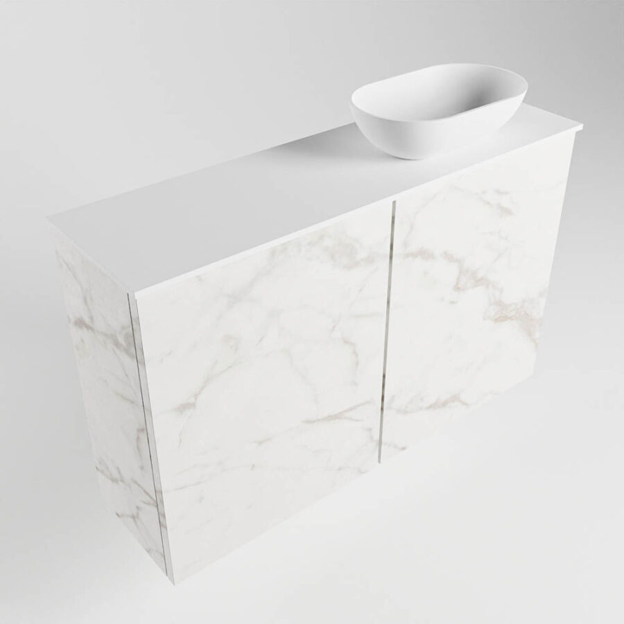 MONDIAZ FOWY toiletmeubel 80cm kleur Carrara. Waskom positie rechts kleur talc | talc. Zonder kraangat - Afbeelding 4
