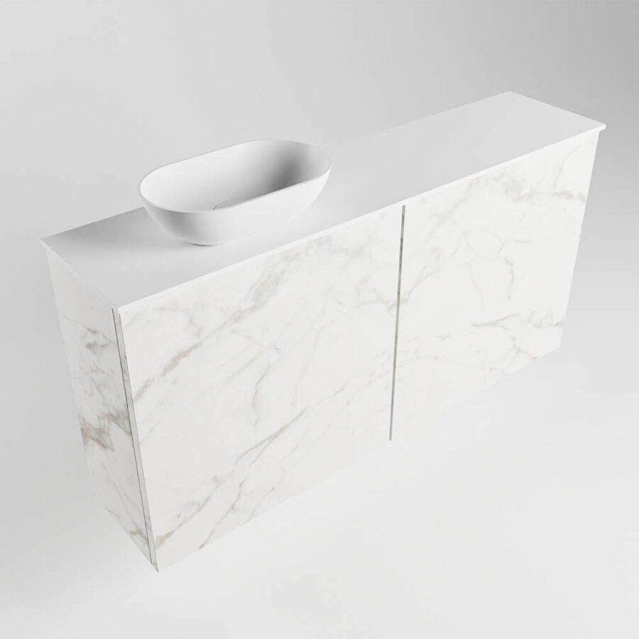 MONDIAZ FOWY toiletmeubel 100cm kleur Carrara. Waskom positie links kleur talc | talc. Met 1 kraangat - Afbeelding 4