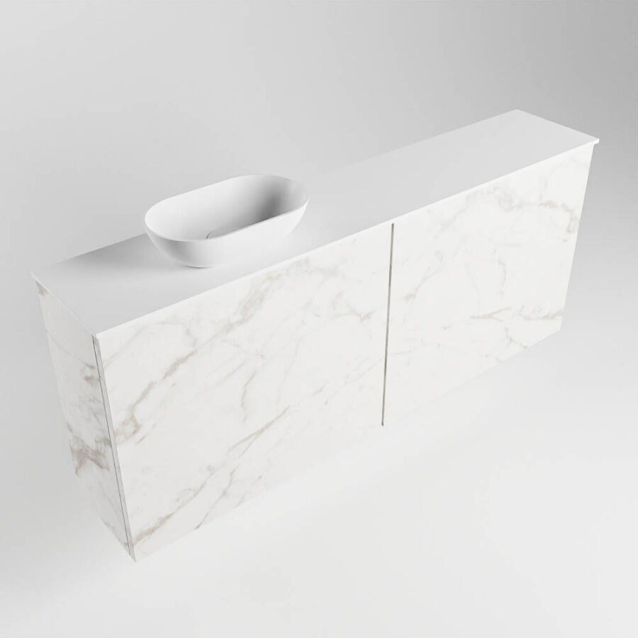 MONDIAZ FOWY toiletmeubel 120cm kleur Carrara. Waskom positie links kleur talc | talc. Zonder kraangat - Afbeelding 4