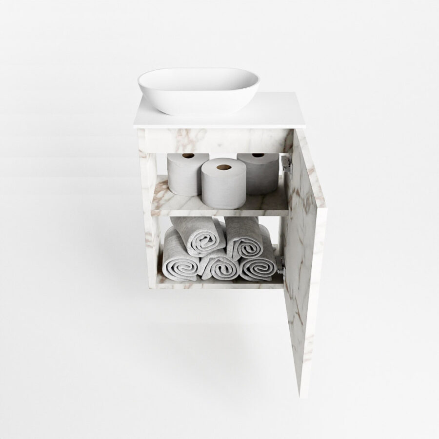 MONDIAZ FOWY toiletmeubel 40cm kleur Carrara. Waskom positie links kleur talc | talc. Met 1 kraangat - Afbeelding 8