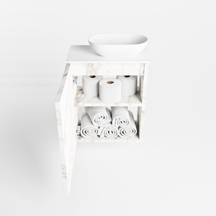 MONDIAZ FOWY toiletmeubel 40cm kleur Carrara. Waskom positie rechts kleur talc | talc. Met 1 kraangat - Afbeelding 8