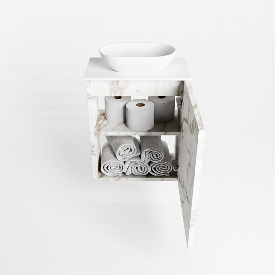 MONDIAZ FOWY toiletmeubel 40cm kleur Carrara. Waskom positie midden kleur talc | talc. Zonder kraangat - Afbeelding 8