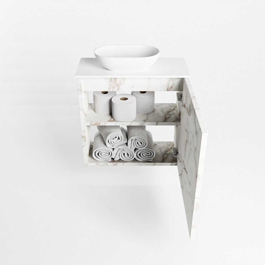 MONDIAZ FOWY toiletmeubel 50cm kleur Carrara. Waskom positie links kleur talc | talc. Met 1 kraangat - Afbeelding 8