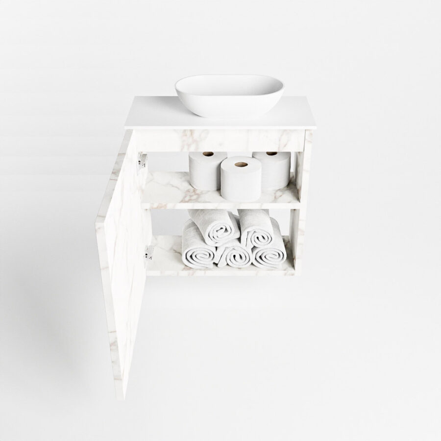 MONDIAZ FOWY toiletmeubel 50cm kleur Carrara. Waskom positie rechts kleur talc | talc. Met 1 kraangat - Afbeelding 8