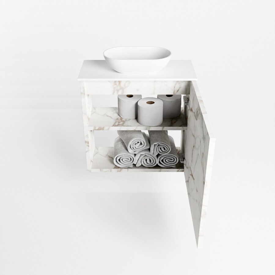 MONDIAZ FOWY toiletmeubel 50cm kleur Carrara. Waskom positie midden kleur talc | talc. Zonder kraangat - Afbeelding 8