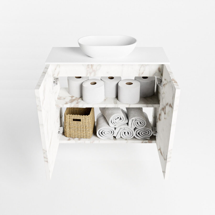 MONDIAZ FOWY toiletmeubel 60cm kleur Carrara. Waskom positie midden kleur talc | talc. Met 1 kraangat - Afbeelding 8