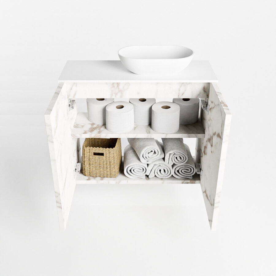 MONDIAZ FOWY toiletmeubel 60cm kleur Carrara. Waskom positie rechts kleur talc | talc. Met 1 kraangat - Afbeelding 8