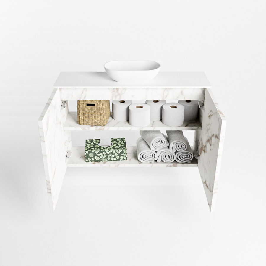 MONDIAZ FOWY toiletmeubel 80cm kleur Carrara. Waskom positie midden kleur talc | talc. Met 1 kraangat - Afbeelding 8