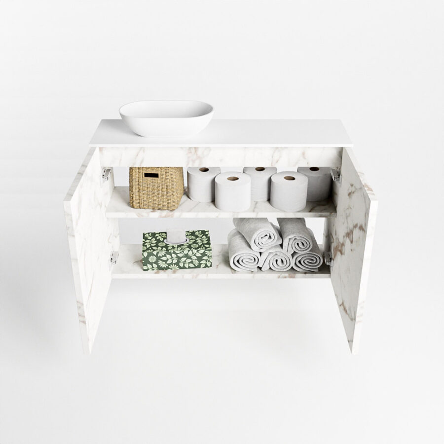 MONDIAZ FOWY toiletmeubel 80cm kleur Carrara. Waskom positie links kleur talc | talc. Met 1 kraangat - Afbeelding 8