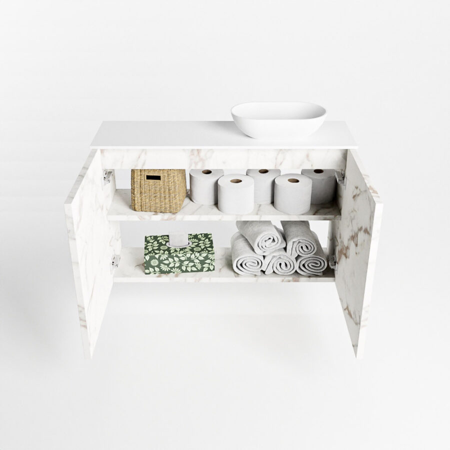 MONDIAZ FOWY toiletmeubel 80cm kleur Carrara. Waskom positie rechts kleur talc | talc. Zonder kraangat - Afbeelding 8