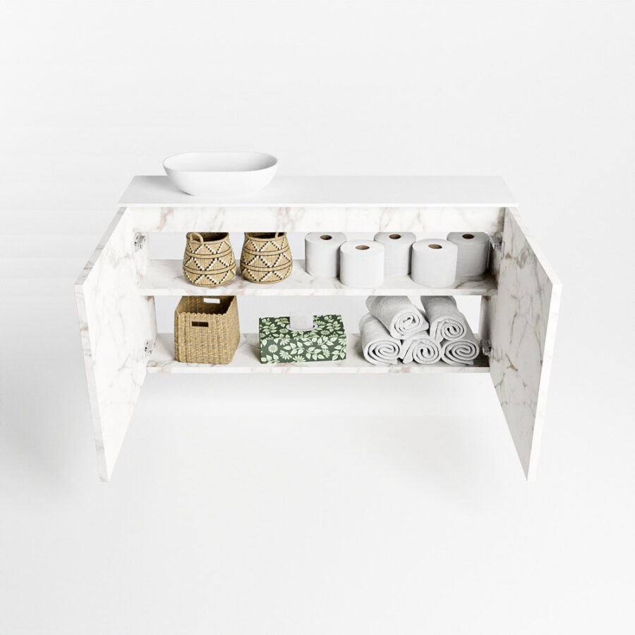 MONDIAZ FOWY toiletmeubel 100cm kleur Carrara. Waskom positie links kleur talc | talc. Zonder kraangat - Afbeelding 8