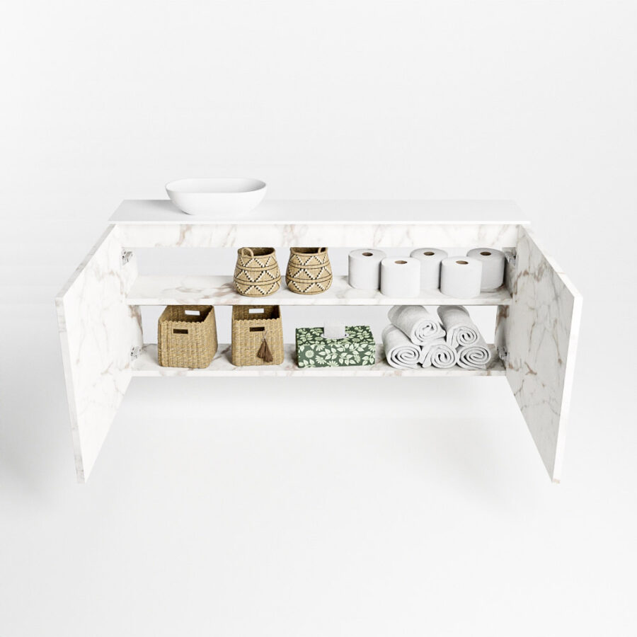 MONDIAZ FOWY toiletmeubel 120cm kleur Carrara. Waskom positie links kleur talc | talc. Zonder kraangat - Afbeelding 8