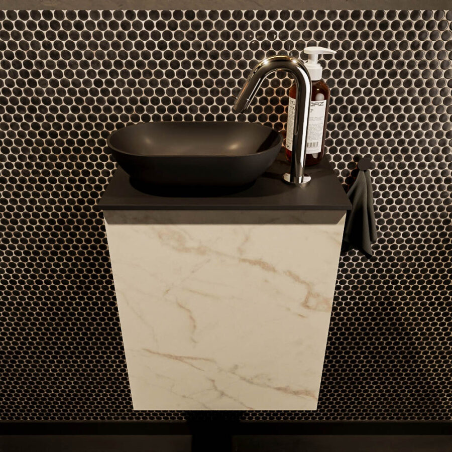 MONDIAZ FOWY toiletmeubel 40cm kleur Carrara. Waskom positie links kleur urban | urban. Met 1 kraangat - Afbeelding 2