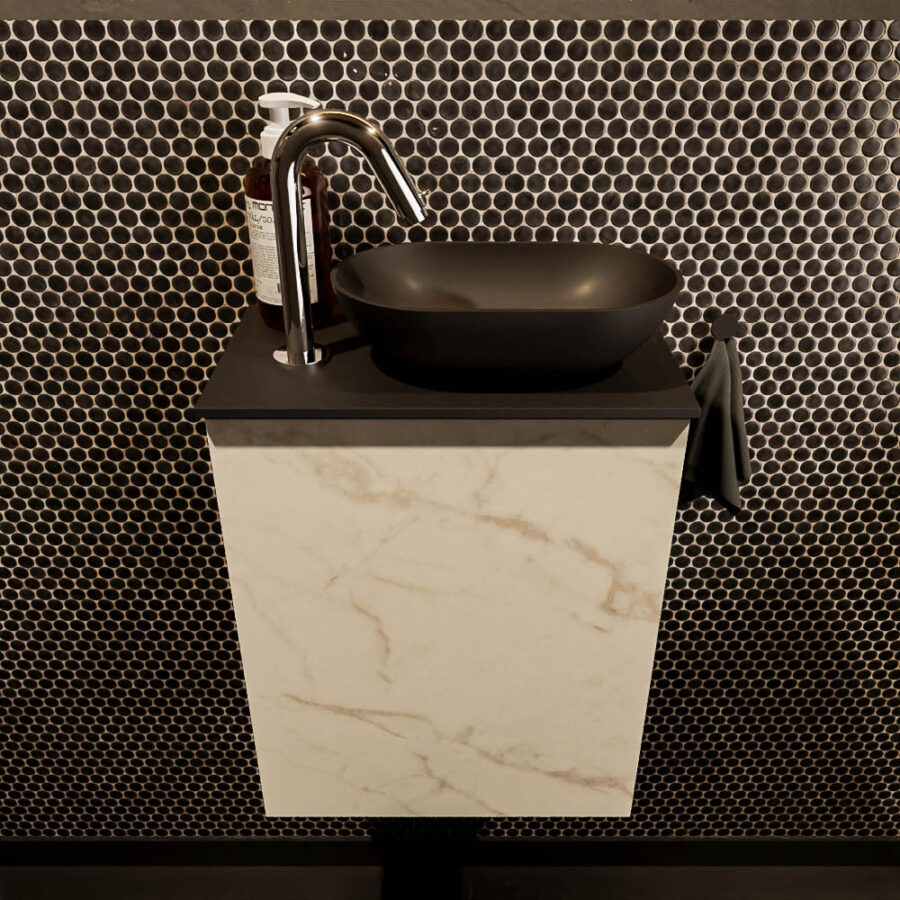 MONDIAZ FOWY toiletmeubel 40cm kleur Carrara. Waskom positie rechts kleur urban | urban. Met 1 kraangat - Afbeelding 2