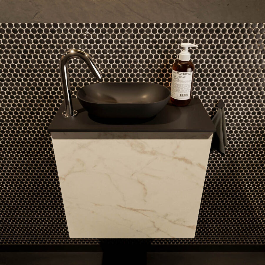 MONDIAZ FOWY toiletmeubel 50cm kleur Carrara. Waskom positie links kleur urban | urban. Met 1 kraangat - Afbeelding 2