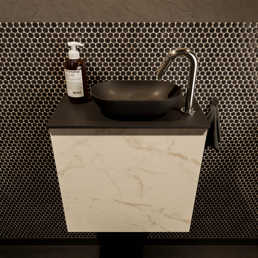 MONDIAZ FOWY toiletmeubel 50cm kleur Carrara. Waskom positie rechts kleur urban | urban. Met 1 kraangat - Afbeelding 2